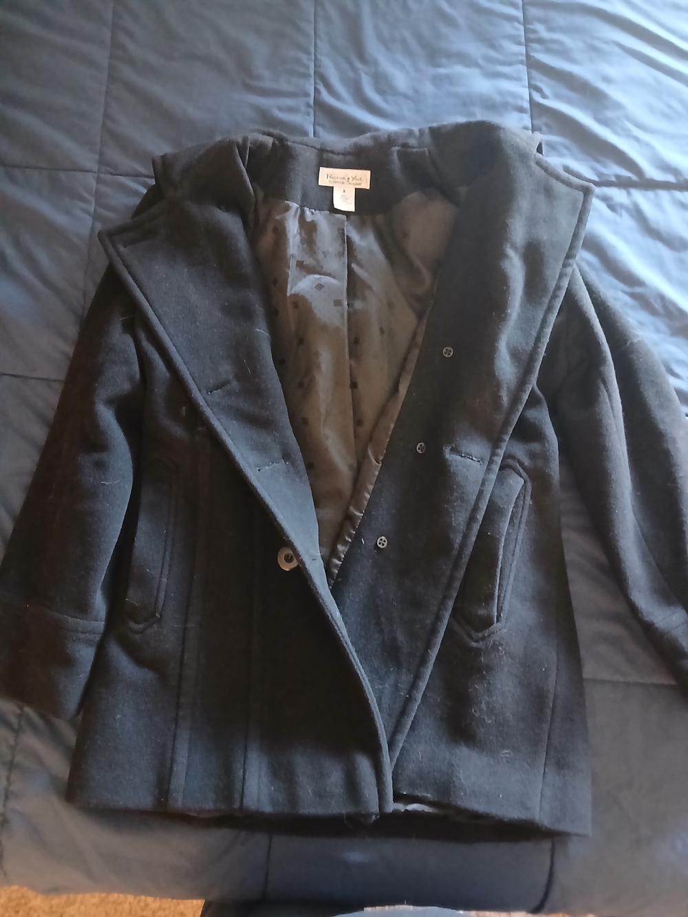 Black Short Wool-Blend Peacoat